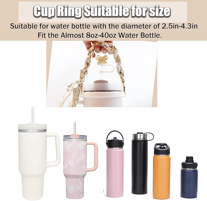 Stanley Cup Accessories Set for 40oz & 30oz Tumbler Including Water Bottle Handle Strap、Bow Keychain、Cup Ring、Bling Silicone Boots、Butterfly Straw Topper、Charm Accessories for Stanley Cup