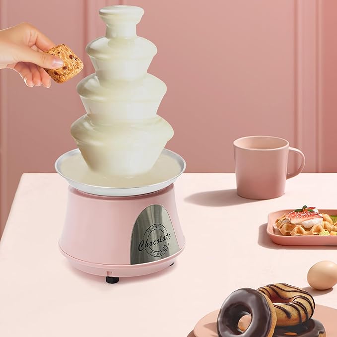 2.2lbs Chocolate Fountain, 4-Tier Party Fountain, Chocolate Fondue Fountain for Christmas Birthday Party, 120V 180W, Pink