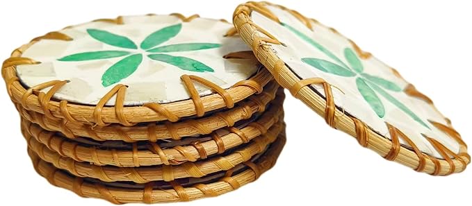 6 PCS Beverage Coasters, Handmade Rattan/Colorful Shell/Coffee&Tea Cup Coasters, Insulated and Cold Proof Beverage, Desktop Protection, and Special Home Gifts