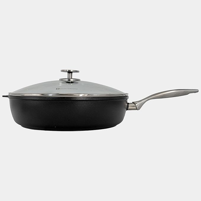 Swiss Diamond Nonstick Hybrid Ceramic and Diamond-Infused Deep Saute Pan With Glass Lid, Dou Ceramic, Dishwasher & Oven Safe Up To 500 °F (5.8 Quart)