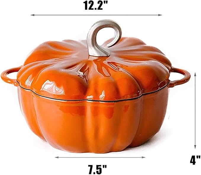 Lebolna Pumpkin Cocotte,Pumpkin Dutch Oven Pot with Lid,Enamel Cast Iron Cooking Pot,Non Stick Pumpkin Pot,Stew Pot Soup Pot,Serves 3-5,Halloween Thanksgiving Decor Pot Gift(3.9 Quart, Orange)