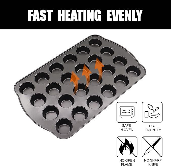 JOHO BAKING 12+24 Muffin Pan Set (2 Pack) - Nonstick Cupcake Tins Dark Gray | Heavy Duty Carbon Steel, Rustproof, Oven Safe Baking Gift