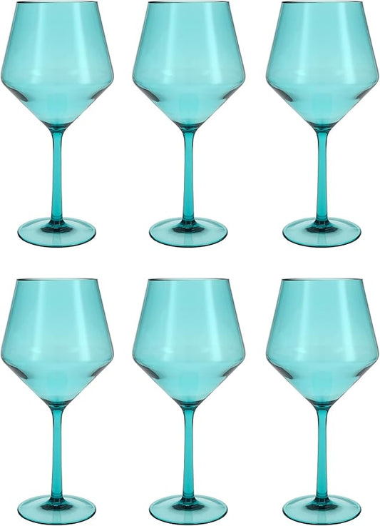 Fortessa Sole Outdoor Shatter Resistant BPA Free Premium Copolyester Plastic Drinkware 6 Pack, Aqua Sky Blue Green, Cabernet Glass