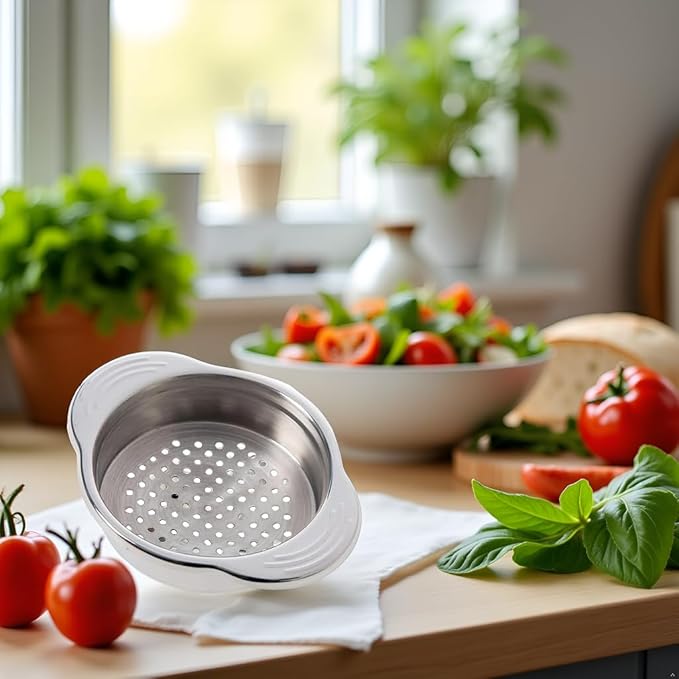 1Pc Silver Stainless Steel Food Can Strainer Sieve Tuna Press Lid Oil Drainer Remover, Unique No-Mess Dishwasher Design New Released Attractive Width 2cm Colanders and Food Strainers