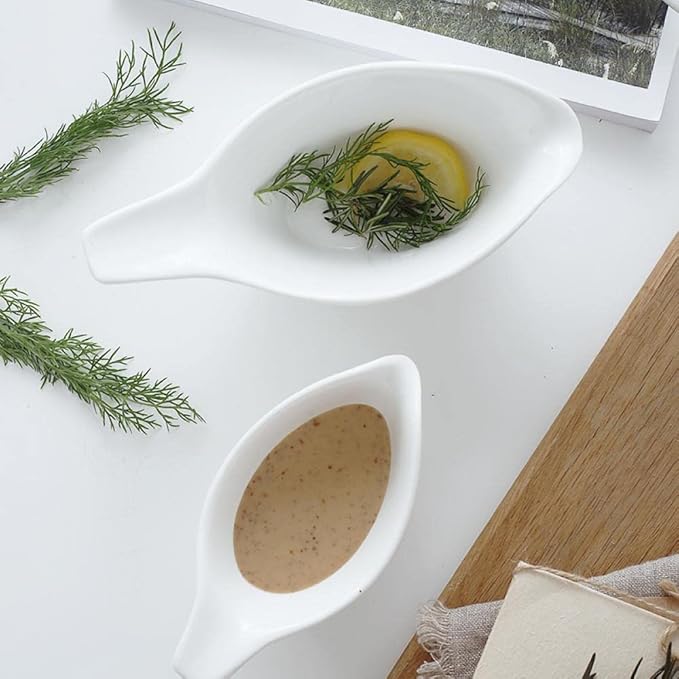 Sizikato 2pcs Bird-Shaped Pure White Porcelain Easy Pour Gravy Sauce Boat Creamer Pitcher. 5 Oz
