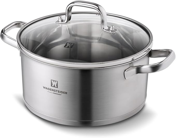 WAGENSTEIGER 3.78-Quart Stainless Steel Stock Pot with Tempered Glass Lid, 3-Ply Construction, Ergonomic Handles, Compatible with All Cooktops, BPA Free (8.46" Diameter)