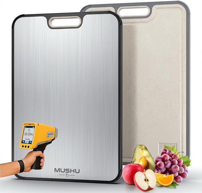 Titanium Cutting Board for Kitchen, Cutting Board Double Sided Food Grade, Pure Titanium/PP,Chopping Board for Meat Vegetable Fruit,Easy to Clean,Kitchen Gifts(16''x11'')