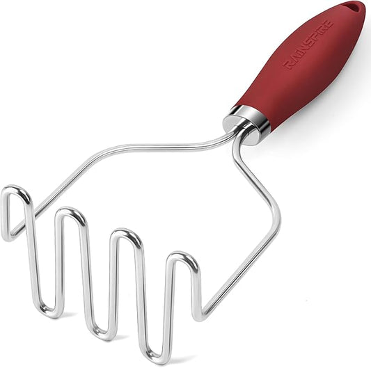 Rainspire Potato Masher Stainless Steel, Mashed Potato Masher Kitchen Tool, Durable Mash Potatoes Masher, Soft Non-slip Handle, Kitchen Utensils, Kitchen Gadgets, Red