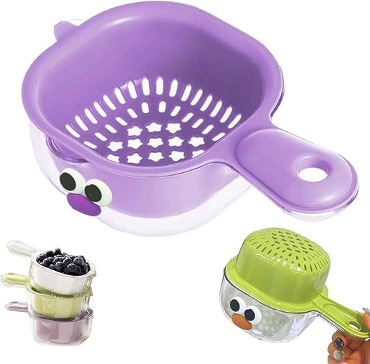 Kitchen Dual Layer Draining Basket with Handle,Double Drain Plastic Fruit Washing Bowl, Handy Mini Berry and Tomato Washer, Fruit Storage Container (Purple)