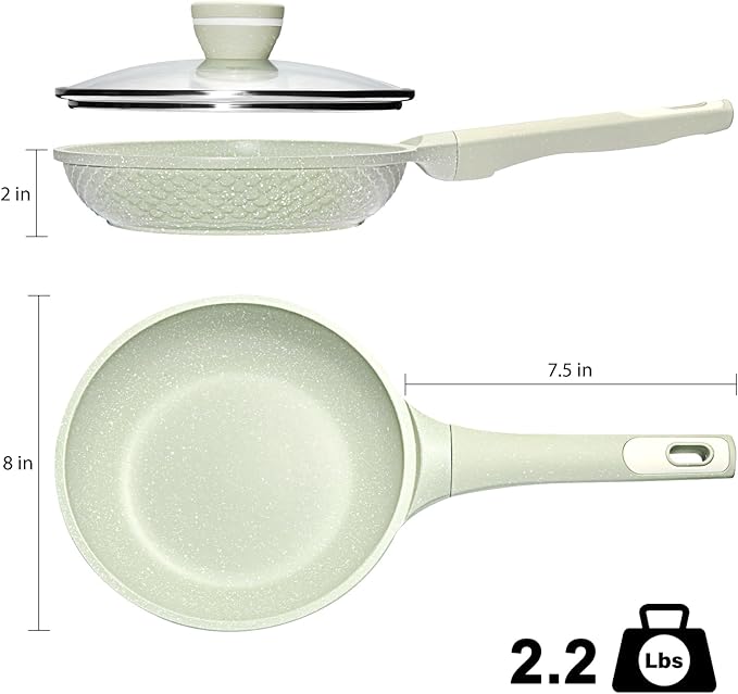 Xuanying 8 Inch Non Stick Frying Pan with Lid - Omelette & Egg Pan Skillet | PFOA/PFAS Free Healthy Cookware | All Stovetop & Dishwasher Safe | Heat Resistant Handle | Eco-Friendly