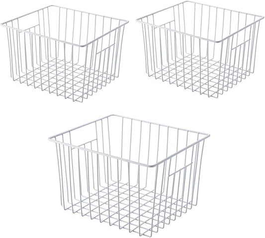 Freezer Wire Baskets Storage Organizer, Household Storage Metal Wire Bins for Kitchen, Pantry, Cabinet, Bathroom, Bedroom - Pearl White (3, 11in x 10in x 5.5in)