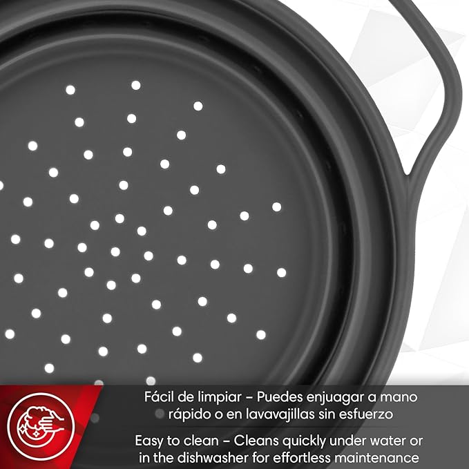 Magefesa Balance Foldable Drainer, 8-10 Inch, Food-Safe Silicone, High-Temperature Resistant, Collapsible Strainer for Kitchen & Cooking