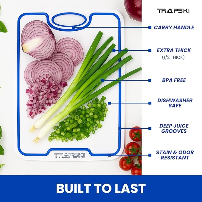 Premium 1/2 Inch Textured Plastic Cutting Chopping Boards | Food-Grade, Dishwasher Safe with Wide Juice Grooves | Easy Grip Handle