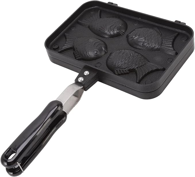 Mumusuki Stovetop Taiyaki Maker, Double Sided Non Stick Fish Shaped Pan for Japanese Desserts, Aluminum Alloy Bakeware with Anti Scald Handle (Gas Compatible)