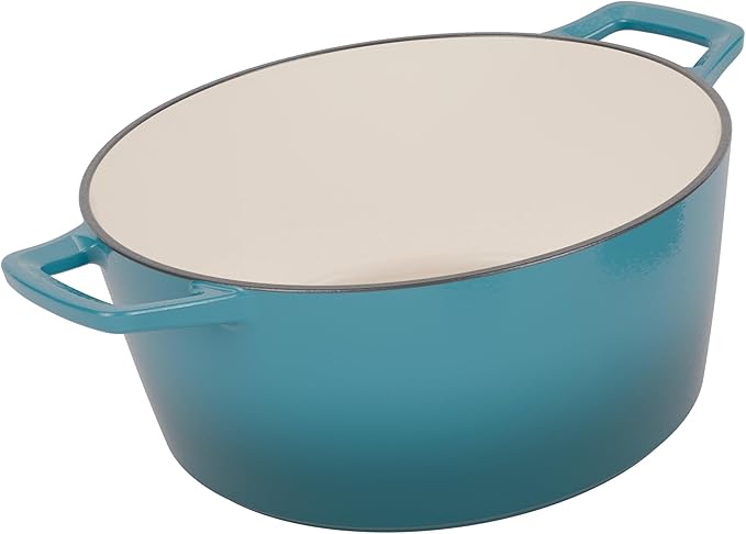 Bakken Enameled Cast Iron Dutch Oven Pot, 6QT Dutch Oven for Bread Baking, Braising & Roasting, Kitchen & Campfire Cooking, Moisture-Locking Lid, Oven Safe Up To 500°F, Works on All Cooktops, Teal