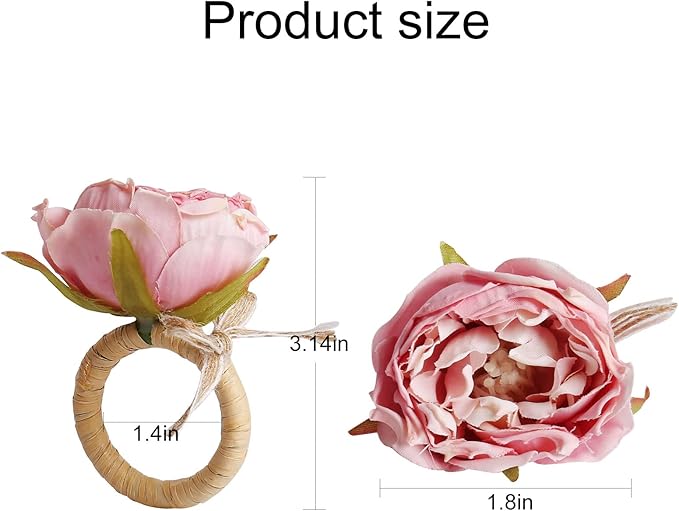 Flower Napkin Rings Set of 8,Pink Peony Flower Handmade Napkin Holder Rings Table Decorations for Wedding,Fall,Daily Party,Picnics,Banquet,Luncheons,Birthday,Christmas,Valentine's,Thanksgiving