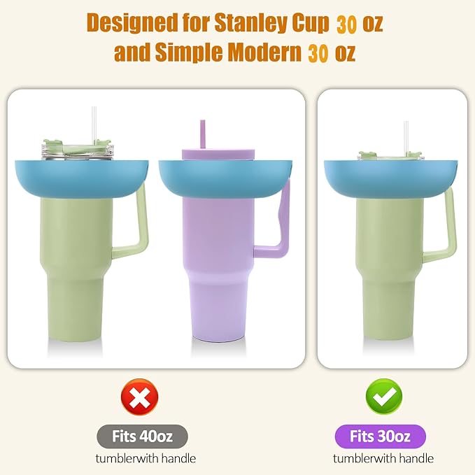 Snack Bowl for Stanley Cup 30 oz with Handle-Perfectly Compatible with Stanley Quencher H2.0 Tumbler 30 oz with Handle, Reusable Silicone Snack Tray, Stanley cup accessories (eal Snack Bowl)