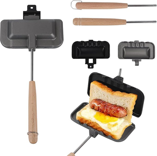 Double-Sided Sandwich Baking Pan, 4w1h Sandwich Maker, Non Stick Breakfast Sandwich Maker Baking Pan with Removable Handle Grill Pan for Breakfast Pancakes, Omelets, Frittatas, Bread and Toast