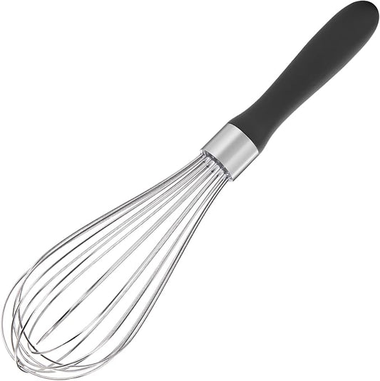 U-Taste Balloon Whisk for Cooking: 18/10 Stainless Steel Kitchen Wire Whisk, Medium Heavy Duty Egg Beater, Manual Baking Mixing Tool with 8 High Flex Wires for Stirring, Blending Sauce (Black)