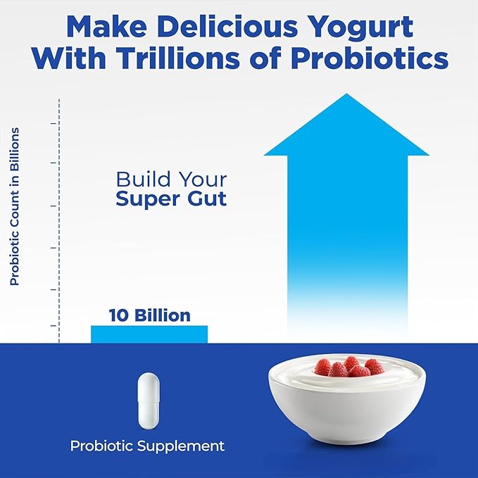 Probiotic Yogurt Maker with Adjustable Time & Temp Control - Make Trillions of Live Probiotics with Two 1-Quart Containers for Larger Batches - Greek Yogurt Maker (2 Glass Jars)