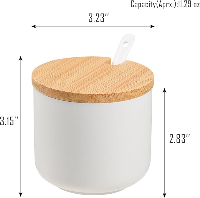VanEnjoy White Sugar Bowl with Lid 10oz Ceramic Sugar Bowl Salt Cellar with Lid and Spoon Salt Jar for Seasoning Sugar Container with Spoon