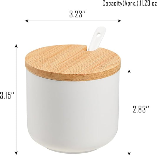 VanEnjoy White Sugar Bowl with Lid 10oz Ceramic Sugar Bowl Salt Cellar with Lid and Spoon Salt Jar for Seasoning Sugar Container with Spoon