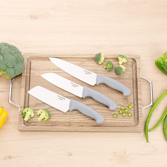 Restaurantware Comfy Grip 6.5 Inch Vegetable Knife 1 Sharp Cooking Knife - Ergonomic Handle Non-Slip Grip Gray Stainless Steel Kitchen Knife Dishwashable Slice And Dice Fruits Or Vegetables