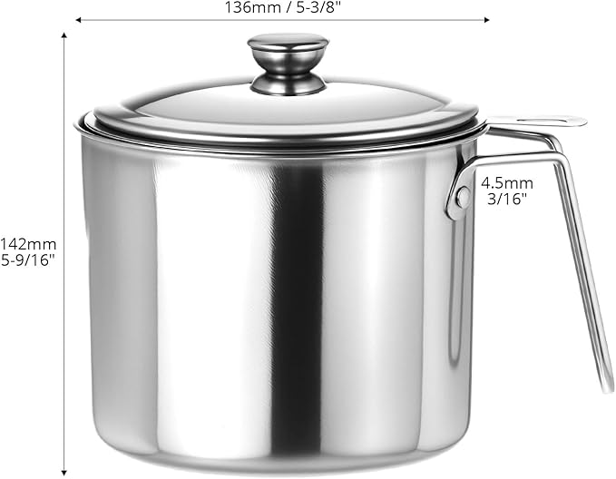 QWORK 1.8L Stainless Steel Grease Container with Fine Mesh Strainer, 61oz Bacon Oil Can for Kitchen Cooking Oil & Fat Storage, Heat Resistant 304 Stainless Steel Oil Filter Pot