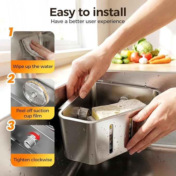 Sponge Holder for Kitchen Sink,2026 Sink Caddy Organizer with Suction Cups,Rustproof Kitchen Storage Rack for Sponge,Soap,Stopper,Brush (2, Triangle)