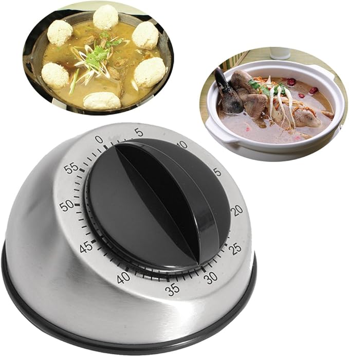 Kitchen Timer for Cooking, Mechanical Stainless Steel Chef Cooking Magnetic Timer, Easy-to-Read 2.5” Dial, Loud Alarm Countdown Reminder for Cooking or Baking, Magnetic Backing, No Batteries Required