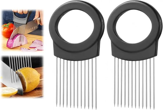 Stainless Steel Onion Slice Holder, Lemon Slicer Vegetable Cutter, Chopper Slicing Assistant Tool for Meat, Onion, Potato, Tomato Home Kitchen Tools (C-2 PCS)