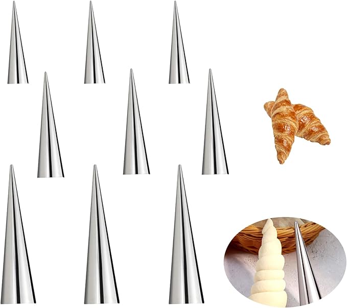 9 Pcs Cannoli Tubes,Non-Stick Cream Horn Cones Tubes Stainless Steel Conical Croissant Pastry Baking Moulds,Cannoli Form Roll Mold Corner Shaper for Christmas Anniversary and Daily Use(3 Size)
