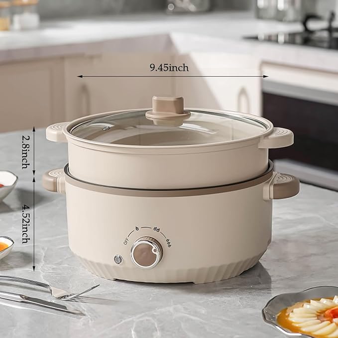 Versatile 2.5L Real Capacity Non-stick Electric Hot Pot Multicooker Glass Lid with Steamer Electric for Steaming, Boiling Stewing hotpot pots electric cooking ramen cooker Dorm