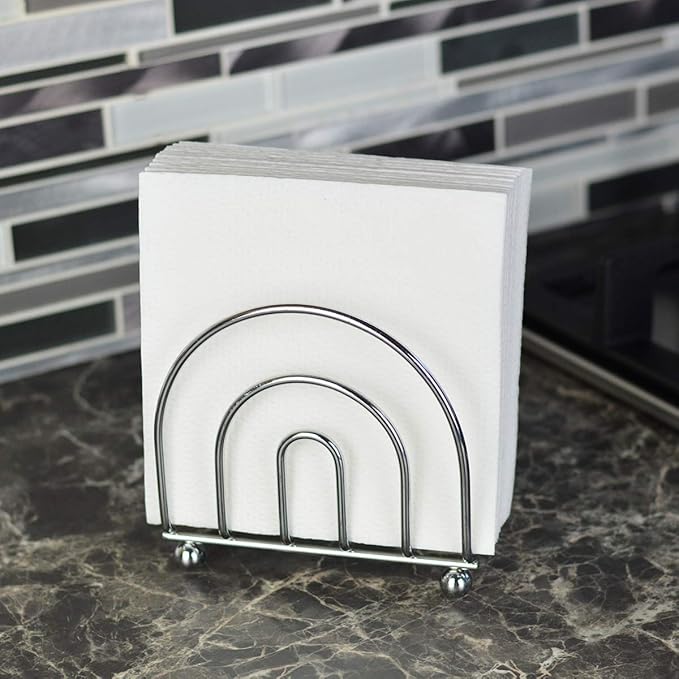 Paper Napkin Holder Tissue Dispenser for Kitchen Countertops, Dining Table, Picnic Table, Indoor & Outdoor Use, Chrome Finish (Classic)