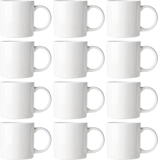 AmorArc 12oz Off White Coffee Mugs, Ceramic Coffee Mugs with Large Handle for Man, Woman, Light Weight Coffee Mugs Set for Latte/Cappuccino/Cocoa/Milk, Dishwasher & Microwave Safe, 12Pcs