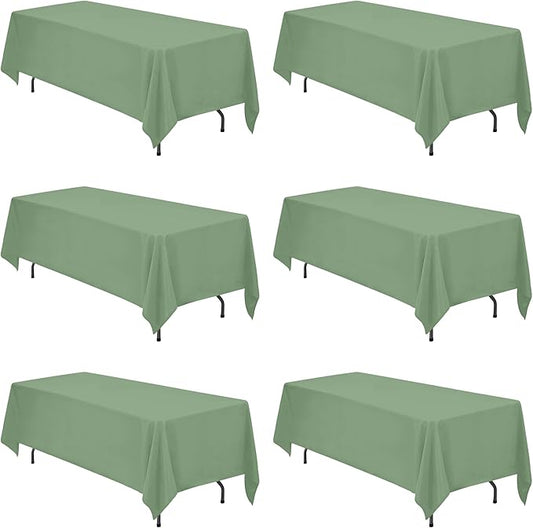 BRILLMAX 6 Pack Sage Green Tablecloths 70 x 120 Inch for 6ft & 8ft Rectangle Tables - 150 GSM Polyester Fabric, Universal Fit, Water, Stain & Wrinkle Resistant Cloth Cover for Wedding Banquet