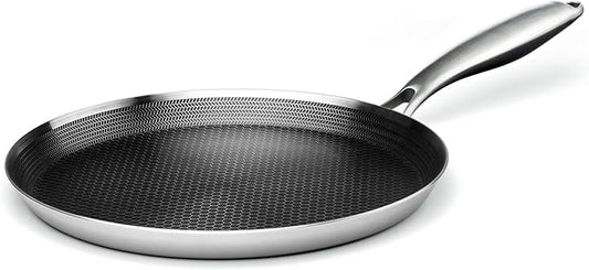 Innerwell Stainless Steel Crepe Pan - 11inch Nonstick Crepe Pan, Stainless Steel Honeycomb Coating Pancake Pan, Non Stick Flat Skillet Tawa Dosa Tortilla Griddle Pan, Induction Compatible, PFOA Free