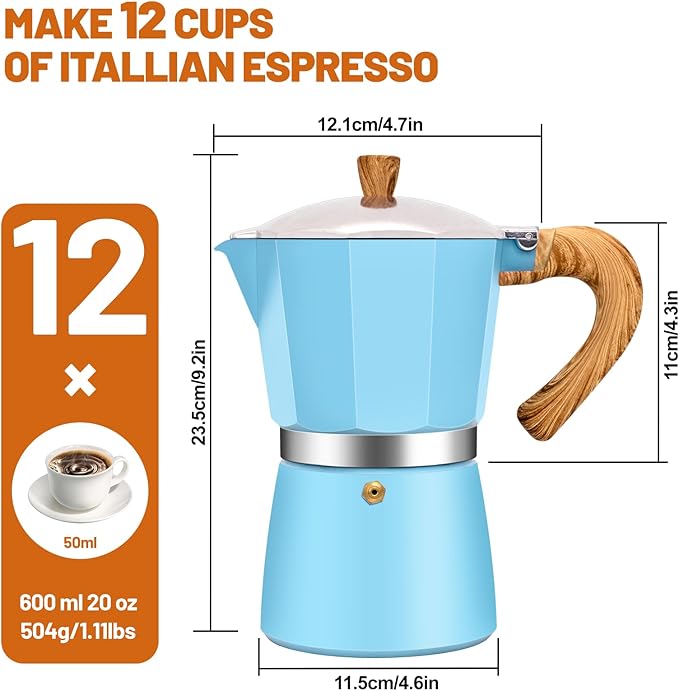 DITOSH 12 Cup Aluminum Espresso Stovetop Moka Pot Express Coffee Maker Percolator Italian Classic Mocha Coffee Machine for Italian and Cuban Cafe Brewing for Home & Camping 600ml 20oz