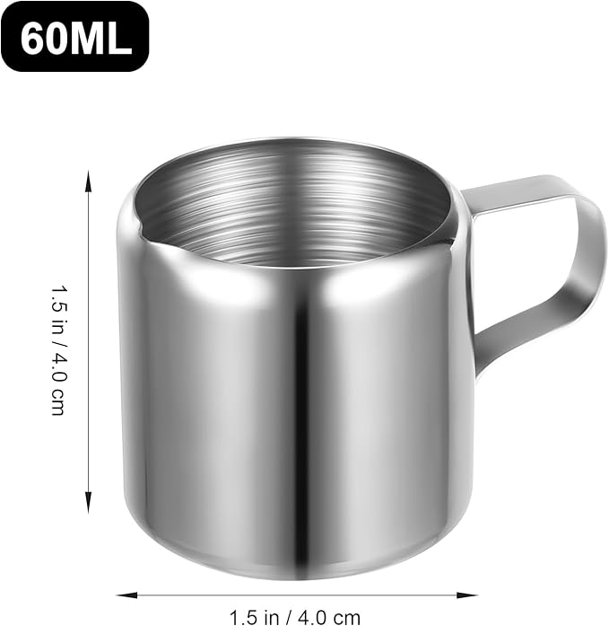 PRETYZOOM Stainless Steel Frothing Milk Pitchers Sauce Cups 50Ml 2 Pack with Ergonomic Handle for Coffee Latte Barbecue Picnic Dining 1.57X1.57X1.57 Inch