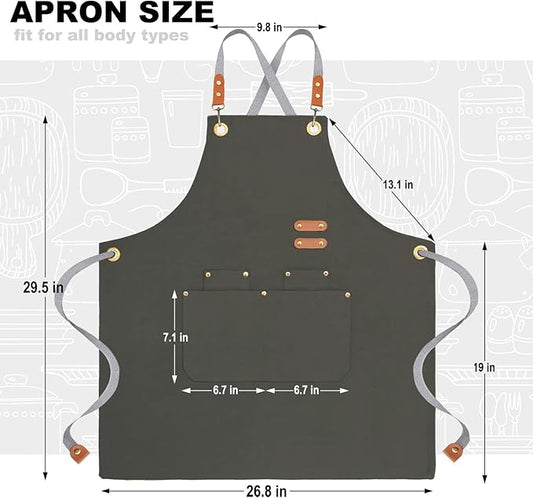 chef apron bib tool apron for man woman cross back straps with 4 pockets for kitchen cooking gardening baking working