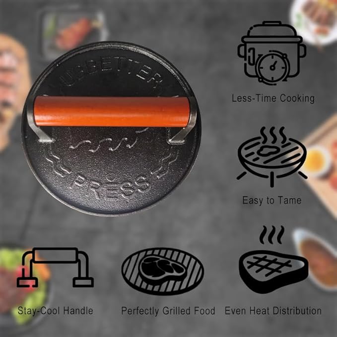 7inch Diameter Bacon Press, Grill Press, Burger Press, Meat Press, cast Iron Grill Press, cast Iron Grill, Iron Press, with Wooden Handle Perfect for Flat Top Griddle Grill Cooking