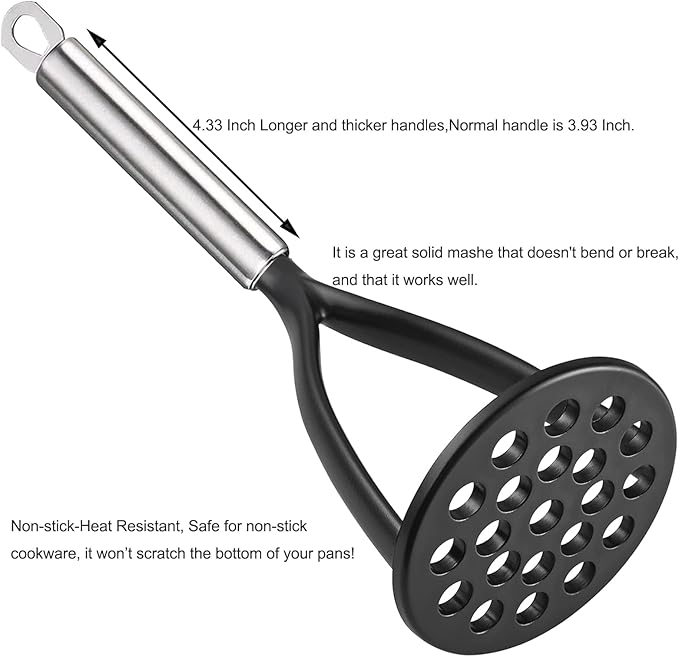TENTA TENTA KITCHEN 2 PCS Potato Mashers, Thick Nylon Nonstick Food Masher, Safe for Non-Stick Cookware, Strong Stainless Steel Potato Ricer For More Cookware
