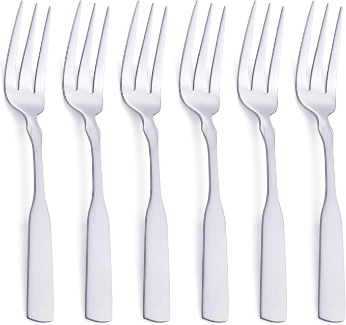3-Tine Fork, Stainless Steel 7.6” Dinner Silverware Fork, Metal Cocktail Dessert Forks, 6-Piece