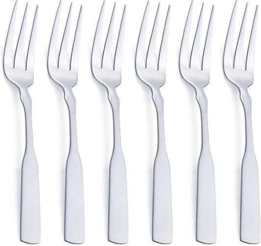 3-Tine Fork, Stainless Steel 7.6” Dinner Silverware Fork, Metal Cocktail Dessert Forks, 6-Piece