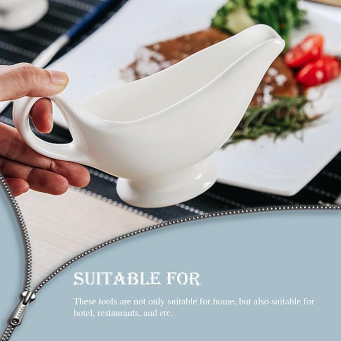 Sewroro 2pcs Ceramic Gravy Boats Sauce Bowls with Handle White Porcelain Serving Bowls for Kitchen Condiments (size 2)