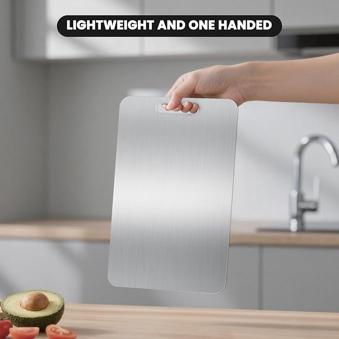 2026 Upgraded Titanium Cutting Board for Kitchen, Extra Thick 100% Pure Titanium Chopping Board, Double-Sided Food-Grade Board with Scratch-Resistant Surface & Smooth Rounded Edges(14×10IN)