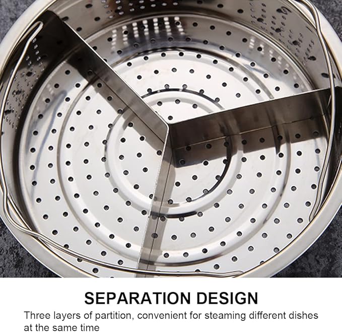Steam Baskets with Egg Steam Rack, Food Grade Stainless Steel Steam-Holder Tray Trio Separator Set, Cooking Accessories for Vegetable, Fish, Meat Compatible with Instant Pot, Electric Pressure Cooker
