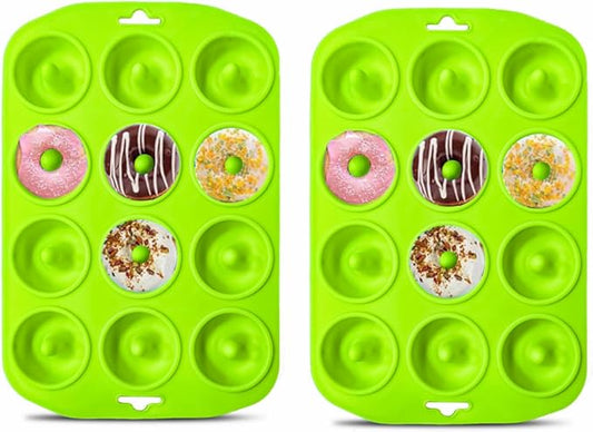 Cupidove Silicone Donut Baking Pans, 12 Holes Mini Donut Mold for Baking Keto Bagels, Tasty Donuts in Party and Festival, Set of 2