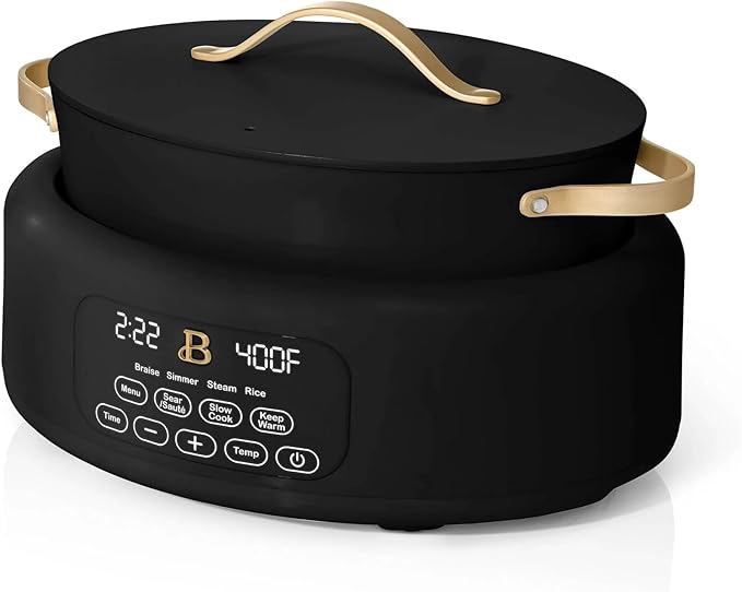 Beautiful 10-in-1 Electric MultiCooker 6 Quart - Programmable Slow Cooker, Sous Vide, Rice Cooker - Sleek Touch Timer & Delayed Start - Kitchen Appliance by Drew Barrymore (Black Sesame)