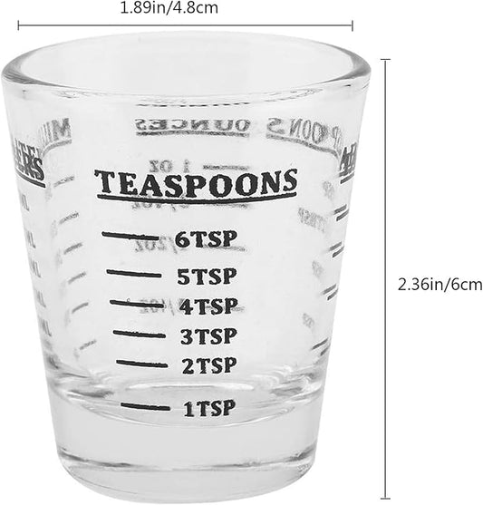 2 Pack Shot Glasses Measuring Cup 1 Ounce/30ml, Espresso Shot Glass Liquid Heavy Wine Glass with 4 Kind of Scale (Ounce/ML/TSP/TBSP) Kitchen Tool